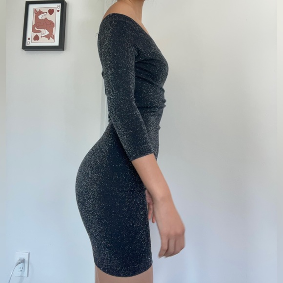 Bebe black metallic off the shoulder bodycon minidress size S - Picture 3 of 4